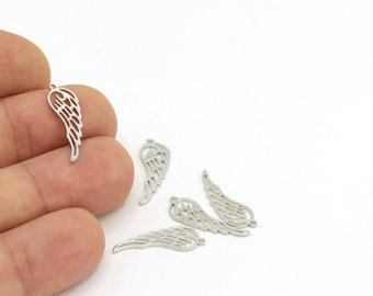 Versilbert Engel Flügel Charme, Flügel Anhänger, Silber Engel Flügel Charme, Flügel Charme, Silber Engel Flügel Anhänger, (7x22mm) 2 Stück SLV-86