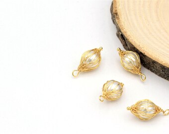 1 pcs,(11x23mm)24k Gold Plated Synthetic Pearl, Necklace pendant , Earring Findings,Wire Winding   ALT-226