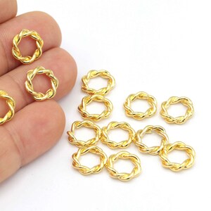 Hallazgos de Círculo Retorcido, Bucle Redondo Chapado en Oro Brillante de 24k, Círculos Simples, Aros Chapados en Oro, Colgante de bráctea, (13 mm), 6Pcs, ALT-655
