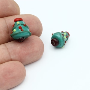 15x17mm Hand Made Murano Glass Christmas Beads, Murano Pine Tree Beads, Tree Murano Glass Charms, Glass Findings, Bracelet Beads, GEM-260