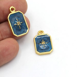 24k Shiny Gold Plated Navy Blue Enamel North Star Charms, North Star Pendant, Polar Star Necklace, Frame North Star Jewelry, 1Pcs, ALT-515