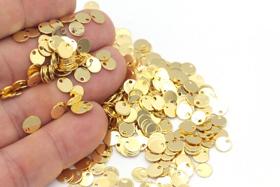 6mm 24k Gold Plated Disc, Stamped Disc Charms, Coins Jewelry, holes disc,  Stamp, Stamping Tag, 10 pcs ALT-691