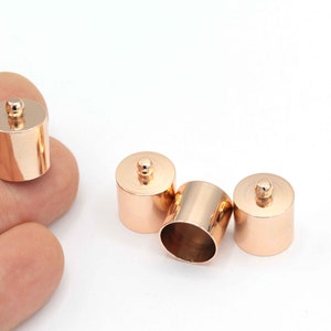 İnner 12mm Rose Gold Plated End Caps, Cord End, Beads Cap,Cord Tip, Solid End Cap, Capsule Cap, Cord End Tips, (13x16mm),2 pcs, ,CPS-14