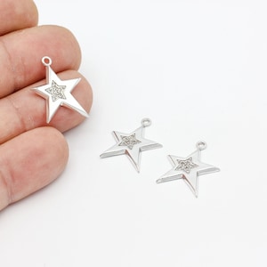 Rhodium Plated CZ Star Pendant, Star Necklace Charm, Dainty Celestial Jewelry, Elegant Star  Jewelry Supply, Necklace Pendant, ZRC-607