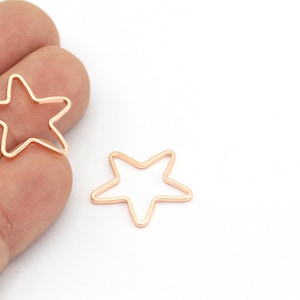 Rose Gold Plated Star Charms, Star Necklace, Brass Star Charms, Rose Gold Brass Star Findings, (20 mm)6 Pcs, ROS-173