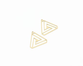 Raw Brass Laser Cut Triangle Charm, Penrose Triangle Pendant