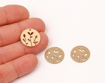 Colgante de rama de hoja de latón crudo, dije botánico cortado a láser, dije de disco de hoja para joyería, colgante de naturaleza con motivo de hoja, LZ-630-1