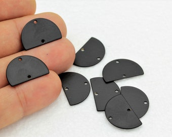 2 pcs ,(14x22mm)Black Moon Charm,Circle , Black Brass Semi Circle Blanks With 2 Holes,Earring Charms,Geometrıc Jewelry   SYH-47