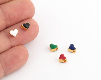 24k Gold Plated Enamel Heart Beads, Enamel Heart Beads, Gold Plated Heart Connector, Bracelet Beads, 1 pcs, 7mm, ALT-840