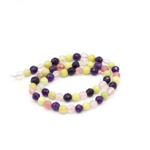 6mm Micro Faceted Natural Beads, Natural Mixed Stone Beads, Gemstone Round Beads, Beading Supplies, Bracelet Making, GEM-62