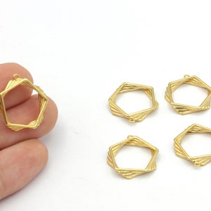 24k Shiny Gold Plated Pentagon Charms, Gold Plated Honeycomb Pendant, Pentagon Earrings, Pentagon Frame Jewelry, 1 Pcs, 19x20mm, ALT-860