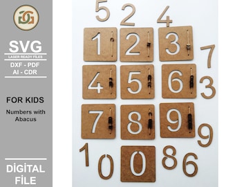 Ábaco de números para niños - Juguete Montessori con archivos cortados con láser (descarga digital)