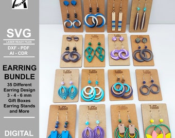 Paquete SVG de pendientes: 35 diseños bohemios, caja de regalo y soporte (archivo digital)
