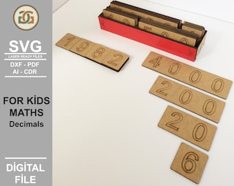 Juego de decimales Montessori de madera – Archivos cortados con láser (Descarga digital)