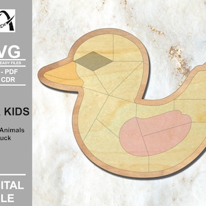 Bauernhof Tiere Ente Puzzle - Montessori Holz Kinderspielzeug - Digitale Laser Dateien - SVG - DXF - PDF - Glowforge - Line Übung