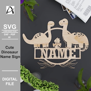 Schattige dinosaurussen naam teken - Baby Nursury Door Wall Hanger - Laser Cut Files - Baby Boy Girl Wall Decor - Instant Download - SVG - DXF - PDF