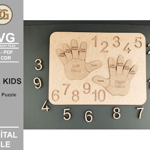 Jogo de quebra-cabeça de mão - Brinquedo infantil de madeira Montessori - Arquivos digitais prontos para laser - SVG - DXF - PDF - Cdr - Glowforge - Reconhecimento de mão