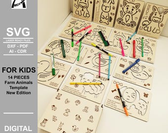 Ejercicio de línea de animales de granja Montessori - Archivos cortados con láser - Juguete de madera - SVG (Descarga digital)