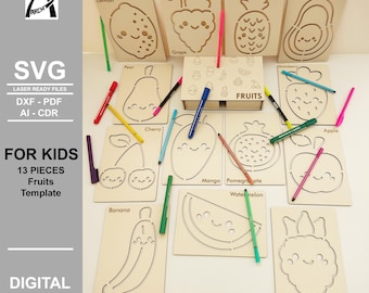 Plantilla Montessori de Frutas – Ejercicio de Línea – Archivos Digitales Cortados con Láser (SVG, DXF, PDF)