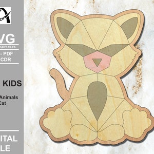 Bauernhof Tiere Katze Puzzle - Montessori Holz Kinderspielzeug - Digitale Laser Dateien - SVG - DXF - PDF - Glowforge - Line Übung