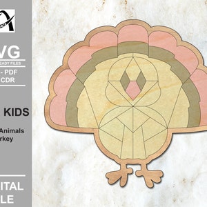 Bauernhof Tiere Türkei Puzzle - Montessori Holzspielzeug für Kinder - Digitale Laser Dateien - SVG - DXF - PDF - Glowforge - Line Übung
