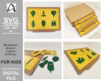Armario Montessori con Hojas – Formas Botánicas, Archivos Cortados a Láser (Descarga Digital)