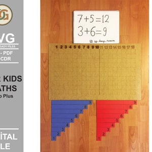 Kids Math Strip Plus - Striscia di addizione - Giocattolo Montessori - Educativo - File digitali pronti per il laser - SVG - DXF - PDF - Glowforge - Cricut