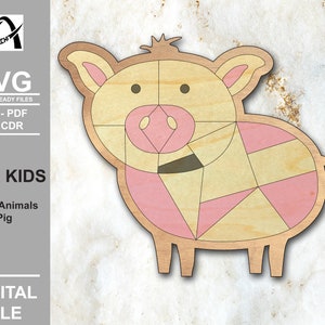 Bauernhof Tiere Schwein Puzzle - Montessori Holz Kinderspielzeug - Digitale Laser Dateien - SVG - DXF - PDF - Glowforge - Line Übung