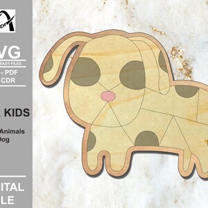 Bauernhof Tiere Hund Puzzle - Montessori Holzspielzeug für Kinder - Digitale Laser Dateien - SVG - DXF - PDF - Glowforge - Line Übung