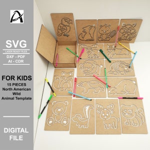 Montessori Nordamerikanische Wild Leben Tiere Vorlage - Linien Übung - Digitale Laser Bereit Dateien - SVG - Holzspielzeug - Glowforge - Fun Kids