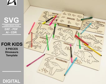 Montessori Dinosaurs Template - Line Exercise - Digital Laser Ready Files - SVG - DXF - PDF - Wooden Toys - Glowforge - Fun Kids