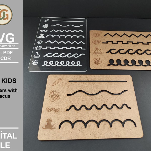 Montessori Plexiglass Toy - Line Exercise - Digital Laser Ready Files - SVG - DXF - PDF - Drawing Template - Glowforge - Cricut