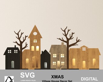 Christmas Village House Decor Set – Laser Cut Files (Digital Download)