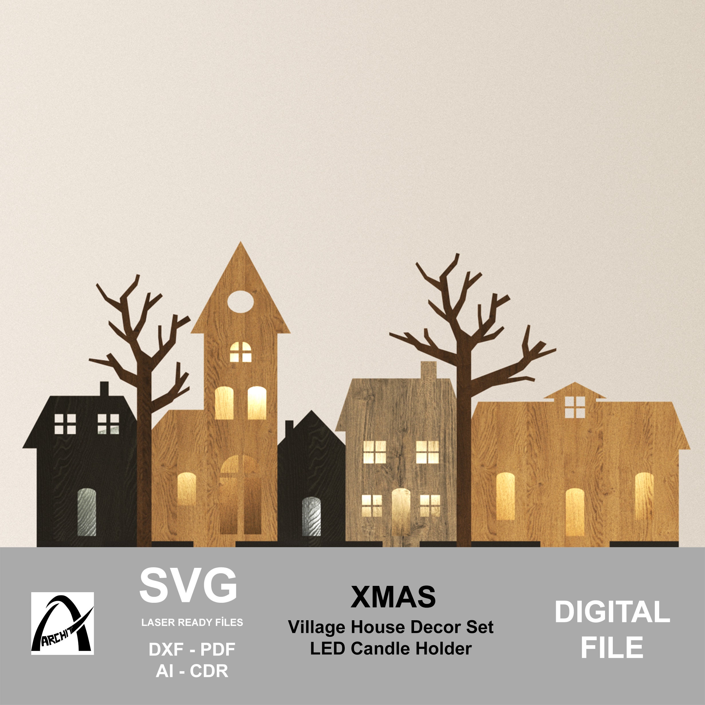 Christmas Village House Decor Set - Led Candle Holder