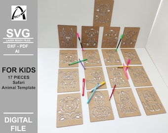 Montessori Safari Animals Template - African Animals - Line Exercise - Digital Laser Ready Files - SVG - DXF - PDF - Glowforge - Fun Kids