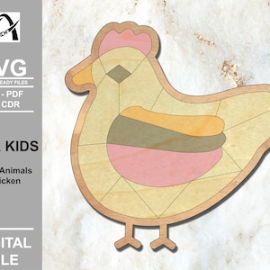 Bauernhof Tiere Huhn Puzzle - Montessori Holz Kinderspielzeug - Digitale Laser Dateien - SVG - DXF - PDF - Glowforge - Line Übung