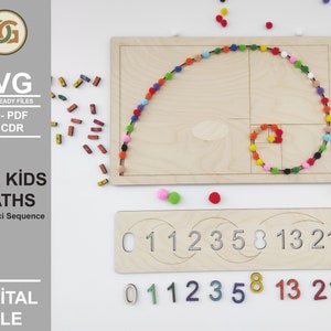 Montessori Fibonacci Kinder Mathe Spiel - Goldener Schnitt - Lernspielzeug - Digitale Laserfertige Dateien - SVG - DXF - PDF - Glowforge - Cricut