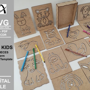 Montessori Bauernhof Tiere Vorlage - Linienübung - Digitale Laserfertige Dateien - SVG - DXF - PDF - Holzspielzeug - Glowforge - Fun Kids