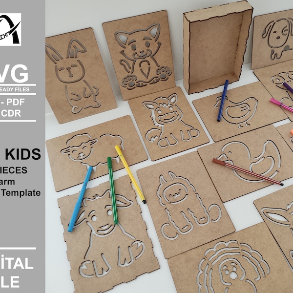 Montessori Bauernhof Tiere Vorlage - Linienübung - Digitale Laserfertige Dateien - SVG - DXF - PDF - Holzspielzeug - Glowforge - Fun Kids