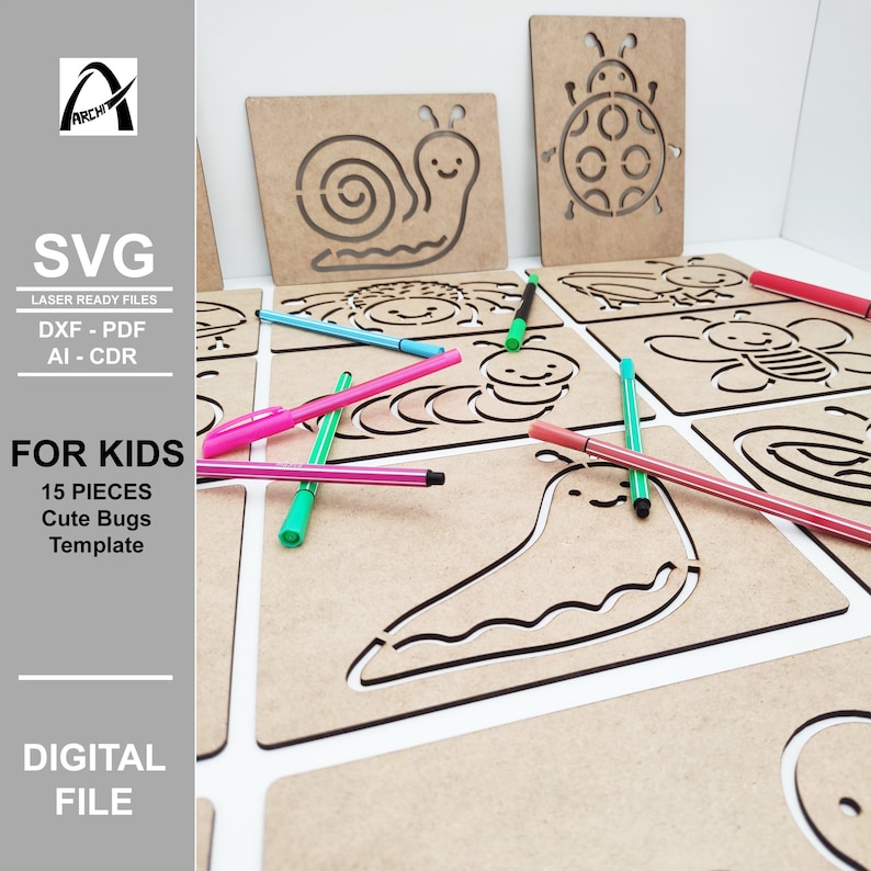 Montessori Bugs Template - Cute Insect - Line Exercise - Digital Laser ...