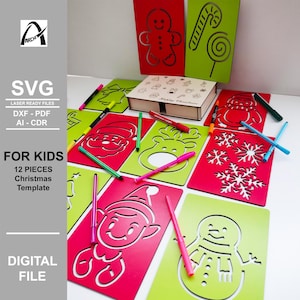 Szablon na Boże Narodzenie Montessori - Prezent świąteczny dla dzieci - Ćwiczenie linii - Cyfrowe pliki gotowe do lasera - SVG - DXF - Zabawki drewniane - Glowforge - Zabawa dla dzieci