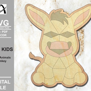 Bauernhof Tiere Esel Puzzle - Montessori Holz Kinderspielzeug - Digitale Laser Dateien - SVG - DXF - PDF - Glowforge - Line Übung