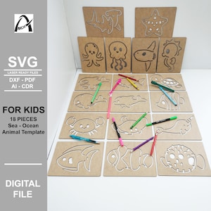 Montessori Meerestiere Vorlage - Linienübung - Digitale Laserfertige Dateien - SVG - DXF - PDF - Holzspielzeug - Glowforge - Fun Kids