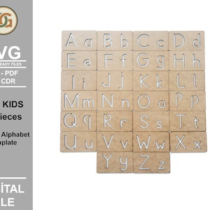 Alfabet angielski dla dzieci - pliki cyfrowe gotowe do druku laserowego - SVG - DXF - PDF - Glowforge - Cricut - natychmiastowe pobranie - szablon do rysowania
