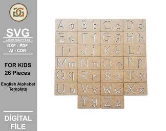 Plantilla del alfabeto inglés para niños: archivos cortados con láser, SVG, DXF y PDF (descarga digital)