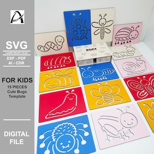 Montessori Bugs Vorlage - Buntes Insekt - Linienübung - Digitale Laserfertige Dateien - SVG - DXF - Holzspielzeug - Glowforge - Lustige Kinder