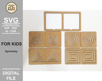 Conjunto de formas simétricas Montessori: archivos cortados con láser (descarga digital)