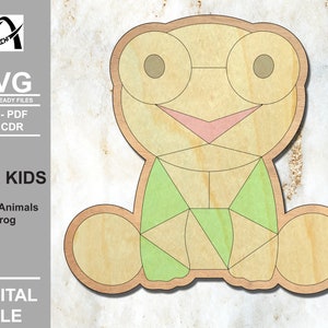 Bauernhof Tiere Frosch Puzzle - Montessori Holz Kinderspielzeug - Digitale Laser Ready Dateien - SVG - DXF - PDF - Glowforge - Line Übung