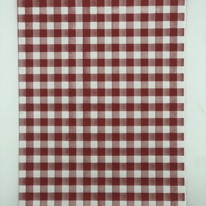 May include: A rectangular sheet of paper with a classic red and white checkered pattern. The pattern consists of evenly spaced squares, creating a traditional picnic table cloth design. The paper is clean and crisp, with a smooth surface.
