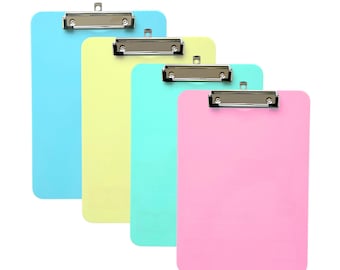 1 x A4 Assorted Pastel Coloured Plastic Clipboards with Metal Clip and Round Corner